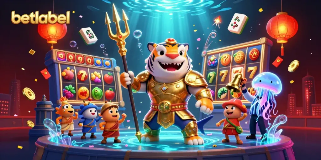 Betlabel: Dive into a vibrant underwater casino scene with a golden shark gladiator!